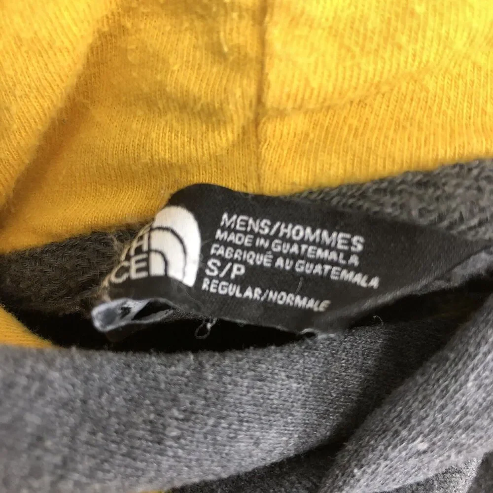 The North Face Hoodie Gray Sweatshirt Pullover Yellow Oversized Logo Small